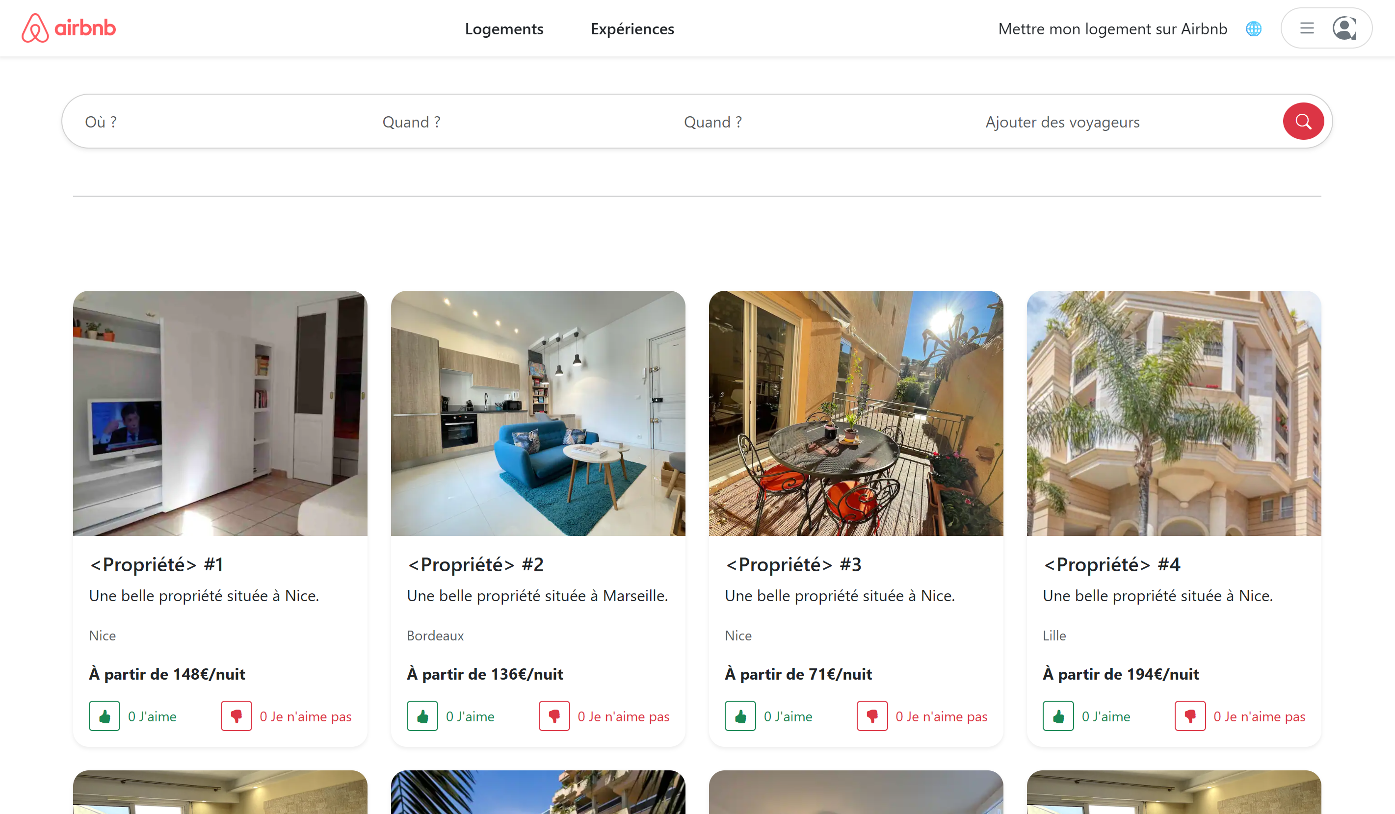 Aperçu Clone Airbnb